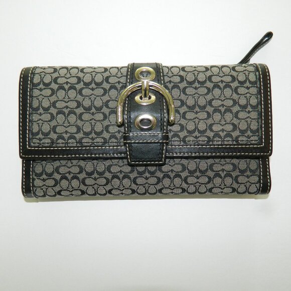 VTG. Y2K Coach Mini Sig. C's Checkbook Wallet Black Gray Canvas Leather MINT - Picture 1 of 8